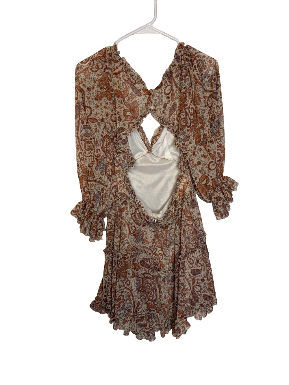 ๐๐ค VENUS Paisley Ruffle Cutout Mini Dress Size 6 Boho Long Sleeve ๐คโจ - Picture 5 of 6